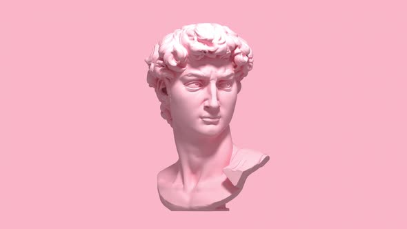 3d glitch of David head on pink background