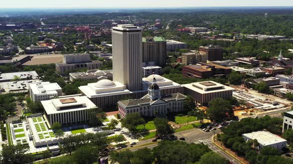 Aerial drone video footage of Florida State Capitol Building in Tallahassee FL