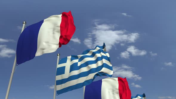 Many Flags of Greece and France