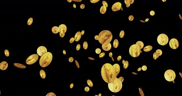 Japanese Yen golden coin falling rain loop
