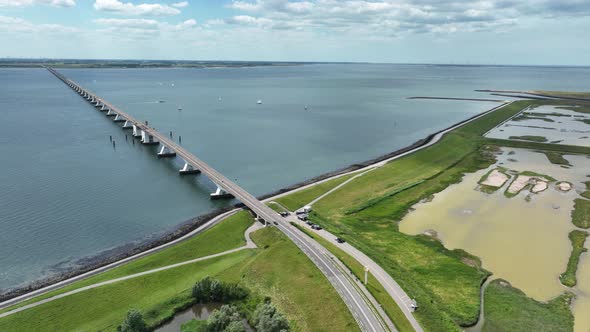 Zeelandbridge Infinity Bridge in the Distance Aerial Drone View