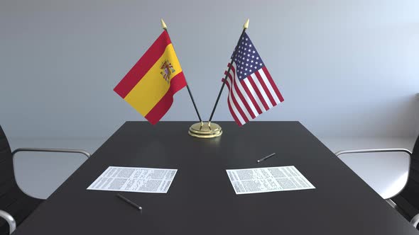 Flags of Spain and the United States and Papers