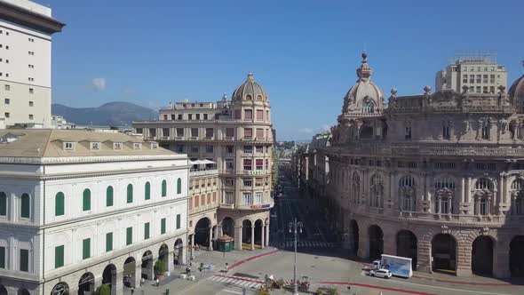 Aerial panoramic drone view of De Ferrari square in Genoa,Italy.HD video
