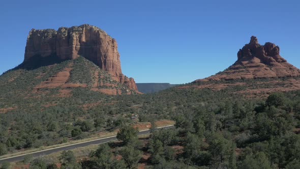 Aerial of Courthouse Butte with Bell rock