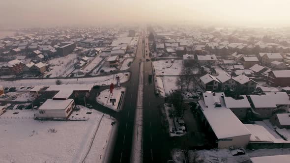 Aerial Following Car On Road