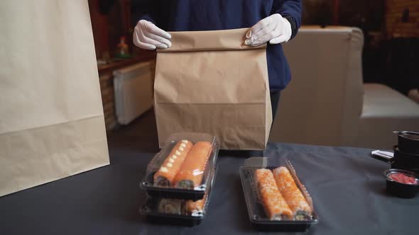 Sushi to go concept. Takeaway box with sushi