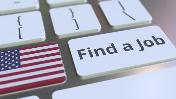 FIND A JOB Text and Flag of the United States on the Keyboard