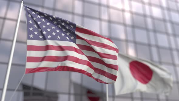 Waving Flags of the USA and Japan