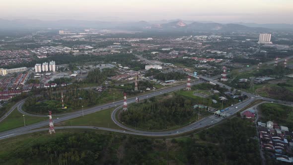 Aerial view car traffic at toll