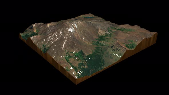 Copahue Volcano terrain map 3D render 360 degrees loop animation