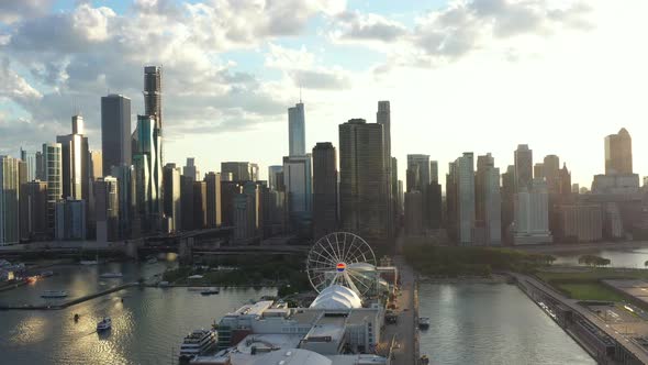 Aerial View of Navy Pier and Downtown Chicago
