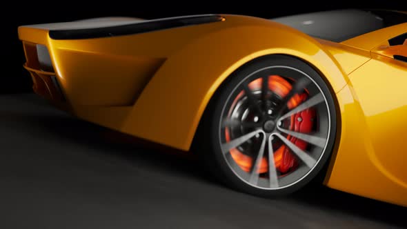 Overheated brake disk glowing red. High speed automotive concept loopable