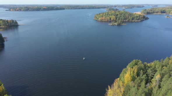 The Large Lake Saimaa in Finland with the Speedboat