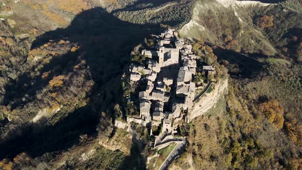 Aerial view of Civita di Bagnoregio, Viterbo, Lazio, Italy.