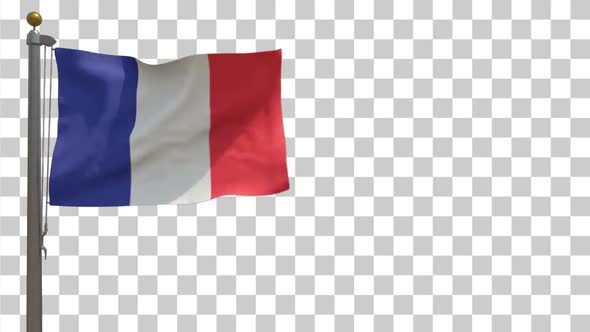 France Flag on Flagpole with Alpha Channel