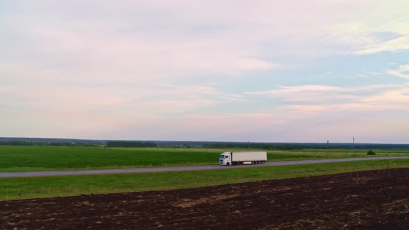 Aerial View of a Truck on the Highway