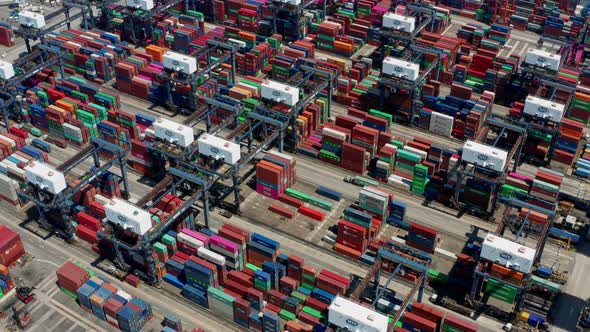 Drone fly over Kwai Chung Cargo Terminal in Hong Kong