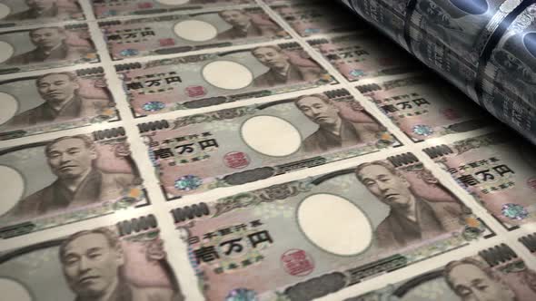 Japanese Yen money banknotes printing seamless loop