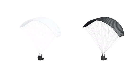 Blank blank and white paraglider with harness mockup, looped rotation