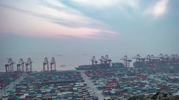 Timelapse of container terminal in Shanghai china