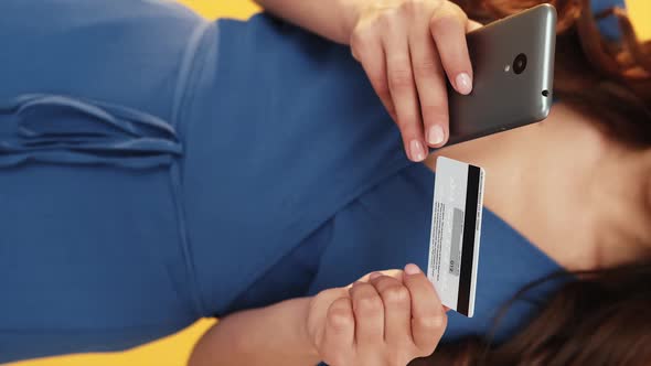 Online Transaction Woman Hands Credit Card Phone