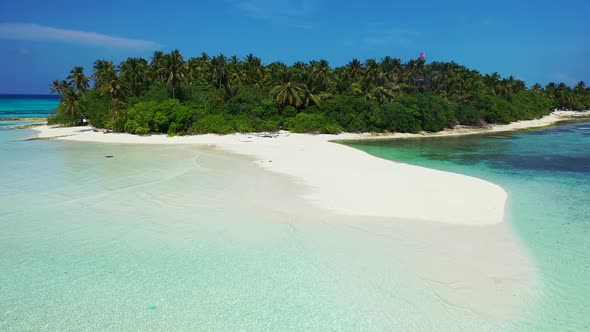 Luxury overhead clean view of a white sandy paradise beach and turquoise sea background in hi res 4K