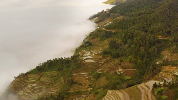 Aerial of the rice fields and villages of Yuanyang County China