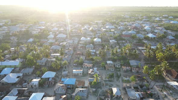 Aerial View of Houses Near the Coast in Zanzibar Tanzania Slow Motion