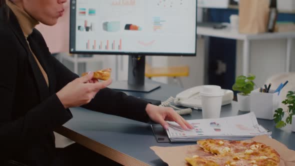 Closeup of Entrepreneur Woman Having Takeaway Fastfood Order During Lunchtime