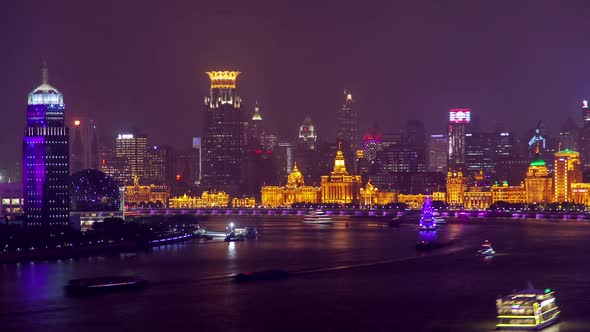 Shanghai Boats Sail Along Huangpu By Bund in China Timelapse