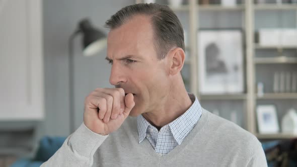 Cough, Portrait of Sick Middle Aged Man Coughing