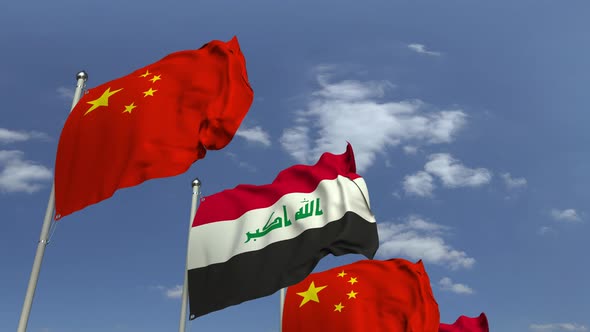 Flags of Iraq and China at International Meeting alt