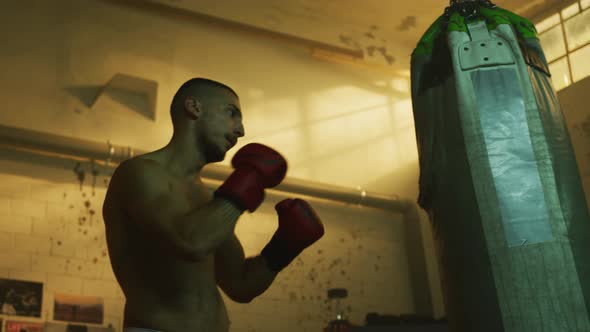 Young man hitting the punching bag