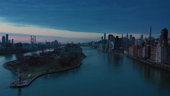 Roosevelt Island from the air at sunrise