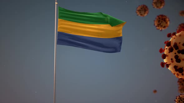 Gabon  Flag With Corona Virus Attack 4K