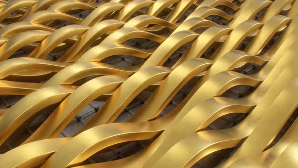 Beautiful Shining Gold Abstract Wave Reflective Metal Strips Flowing - 4K