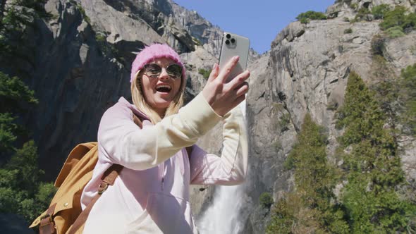 Young Smiling Woman on Nature Adventure Beautiful Traveller or Travel Blogger