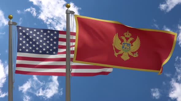 Usa Flag Vs Montenegro Flag On Flagpole