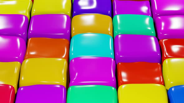 Abstract background with soft colored boxes jumping. Pulsating colorful elastic cubes. Jelly cubes