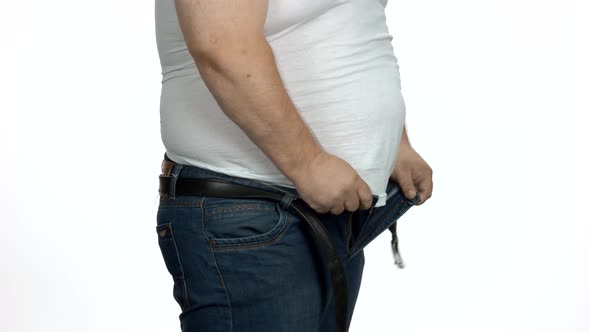 Caucasian Man with Big Belly Side View