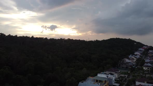 Aerial view of shady sky and towns