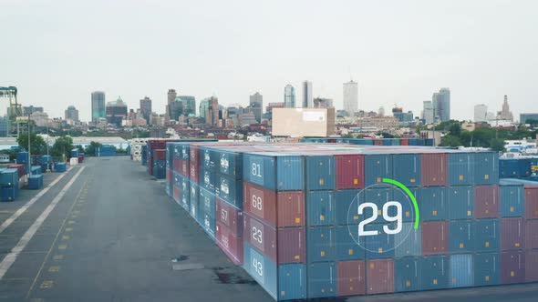 Augmented Reality in Logistics Showing Figures About Stacked Naval Containers in Cargo Terminal