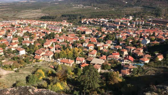 Tilting over settlement in  Western Bulgaria 4K 2160p 30fps UltraHD footage - Town of Belogradchik b