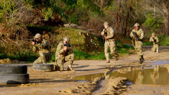Front view of military soldiers training during military training 4k