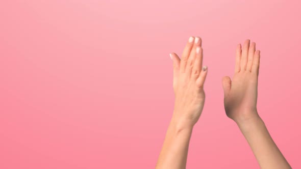 Closeup of Women's Hands on a Pink Background Clapping Their Hands