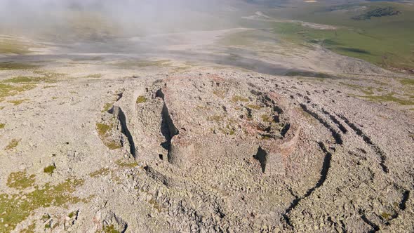 Aerial hyperlapse of Abuli fortress in Samtskhe-Javakheti, Georgia.