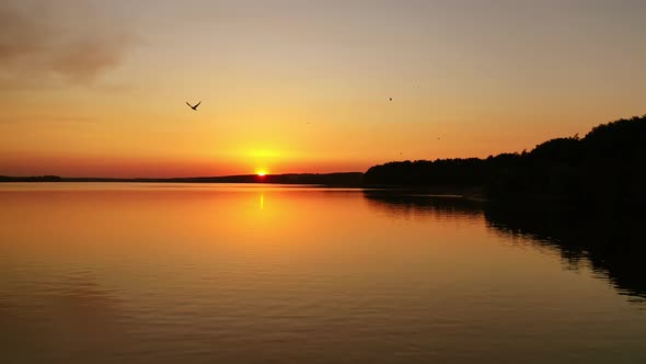 River at the setting sun