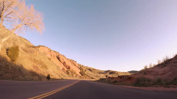 POV point of view - Drive to Red Rocks Amphitheatre at sunrise.