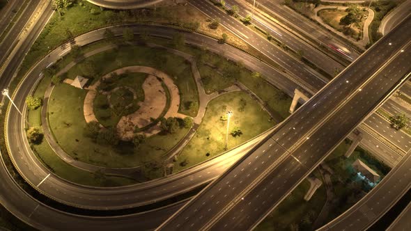 4K : Hyperlapse drone shot over highway multi-level junction road.