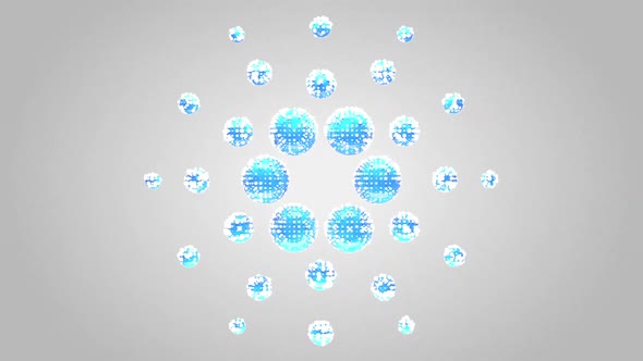 Cardano ADA Clean Logo - 3D Animation Motion Graphics Background. Blue blocks around glass spheres.